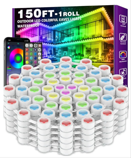 150FT Permanent Outdoor Lights,RGB Eaves Lights with App Control Remote,DIY Scene Modes IP67 Waterproof Outdoor Under Eave Lighting