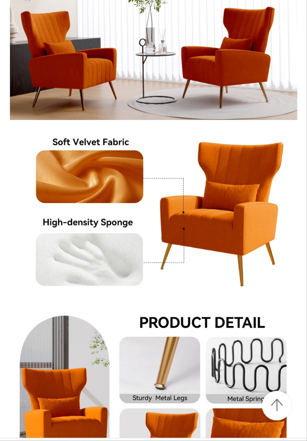 1Pc Modern Velvet Armchair With High Back,Upholstered Accent Chair For Living Room Bedroom