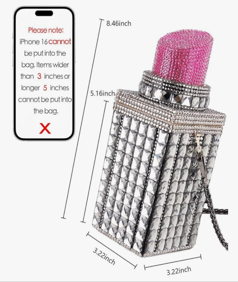 Bling Lipstick Shape, Inlaid Rhinestone, Crystal, Glitter, Sparkly, Party, Club, Banquet COCOMONEY 8.4 x 3.1 x3.1 inch