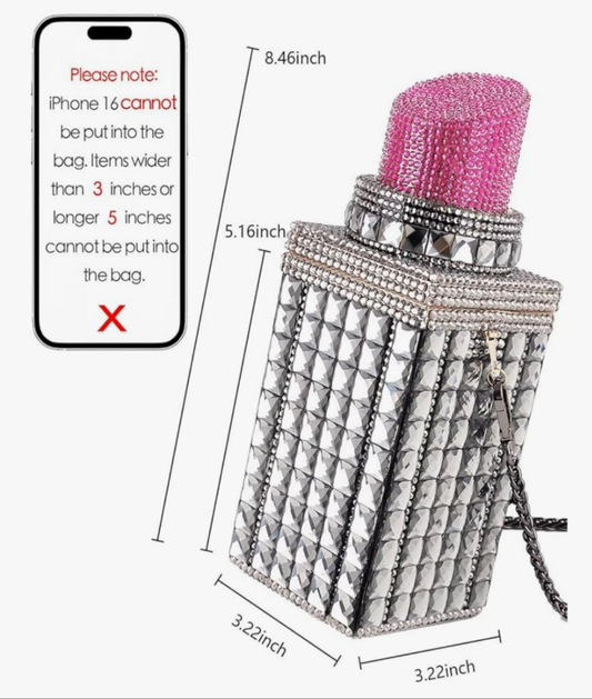 Bling Lipstick Shape, Inlaid Rhinestone, Crystal, Glitter, Sparkly, Party, Club, Banquet COCOMONEY 8.4 x 3.1 x3.1 inch