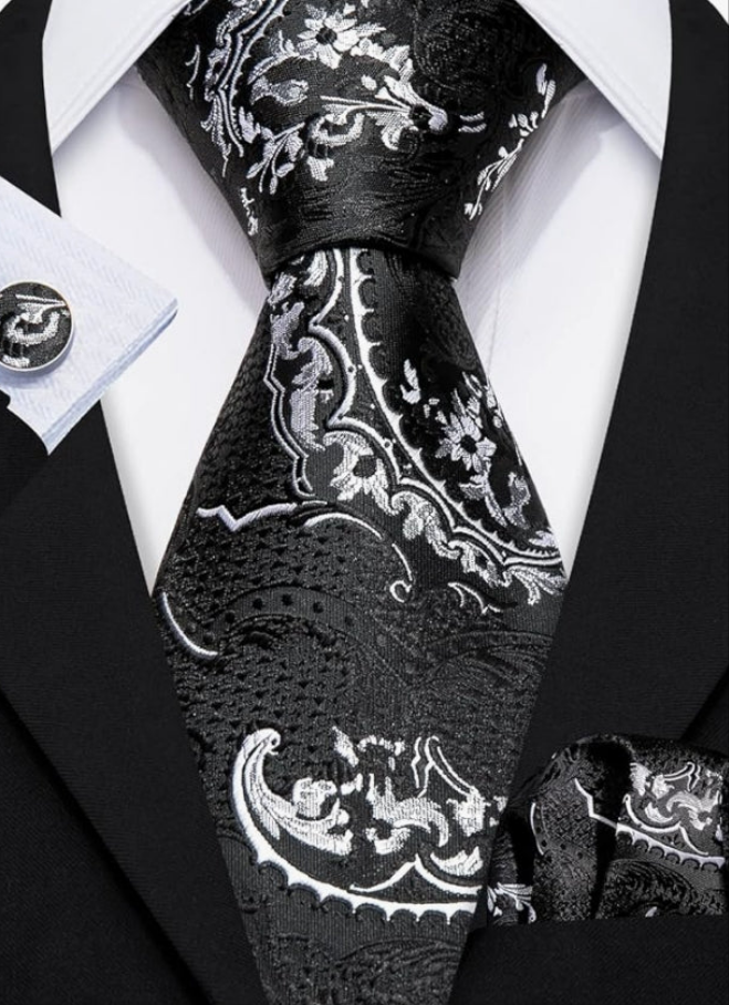 Men Tie Classic Silk Gift Necktie With Tie Clip Jacquard Woven Neck Ties 6PCS