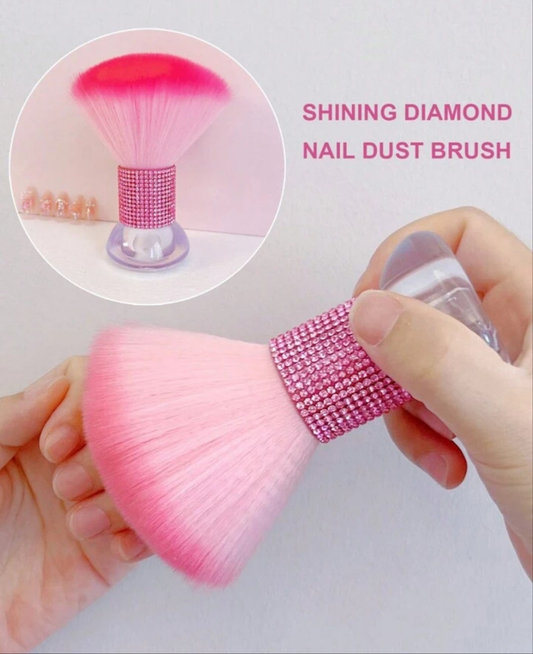 1pc Pink Rhinestone MAKEUP POWDER BLUSH BRUSH Large Size Soft Bristle Nail Art Dust Brush, Nail Surface Cleaning