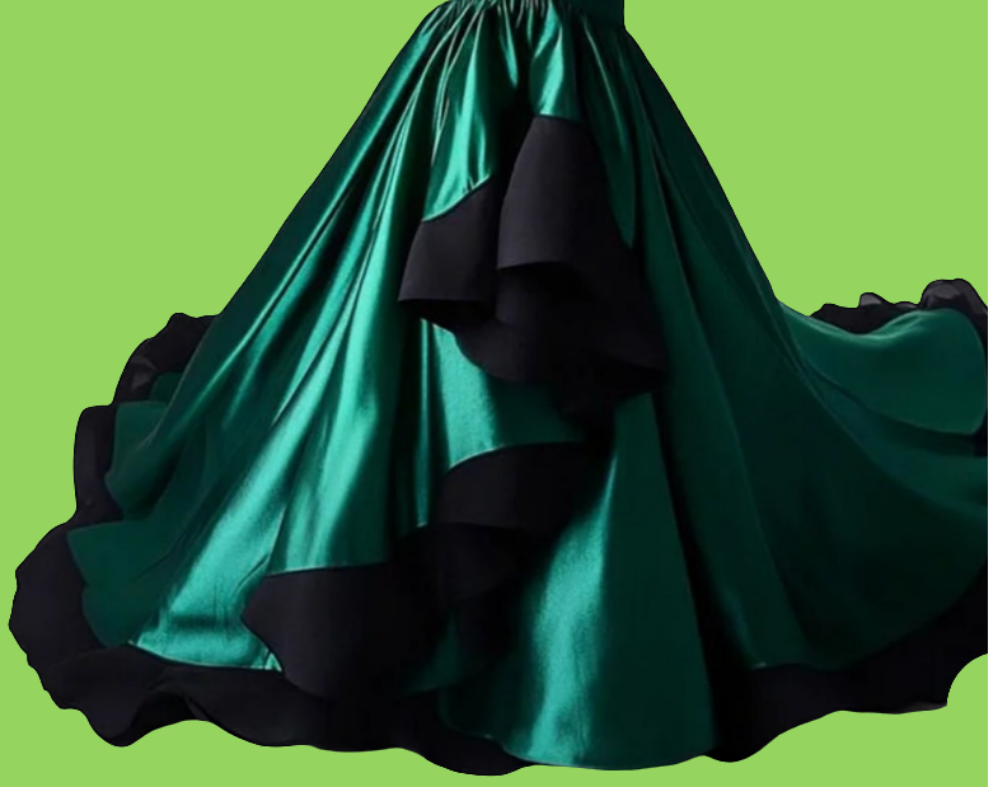 High Neck Asymmetrical Hem Fishtail Satin Maxi Dress-Dark Green [Custom-Made]COCOMONEY