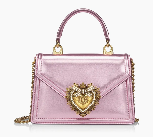 Dolce And Gabbana Devotion Metallic leather top handbag in pink or gold cute