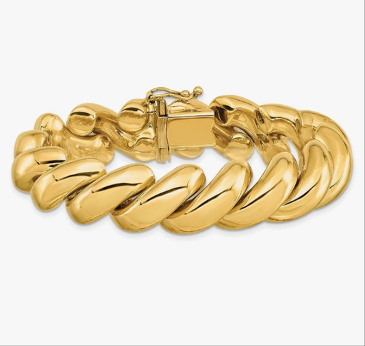 COCOMONEY 14K Solid Yellow Gold San Marco Chain Bracelet