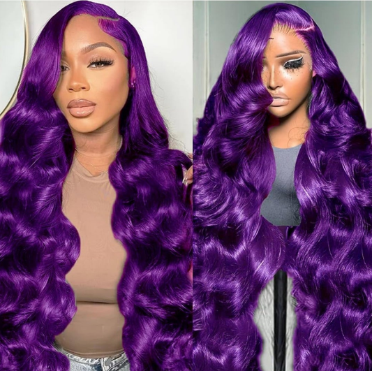 COCOMONEY Purple wig Human Hair Body Wave Human Hair Wig Pre Plucked 200 Densily Purple Lace Front Wig Human Hair 13x4 HD Lace Frontal wig 24 Inch