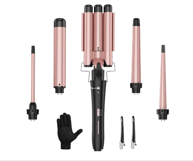Curling Wand Set, Curling Iron Interchangeable 3 Barrel Curler with Ceramic Tourmaline Professional 5 in 1 Wand Curling Iron,for Women with Curler and Waver