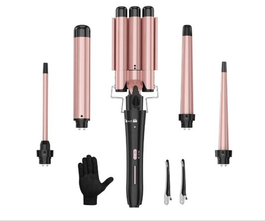 Curling Wand Set, Curling Iron Interchangeable 3 Barrel Curler with Ceramic Tourmaline Professional 5 in 1 Wand Curling Iron,for Women with Curler and Waver