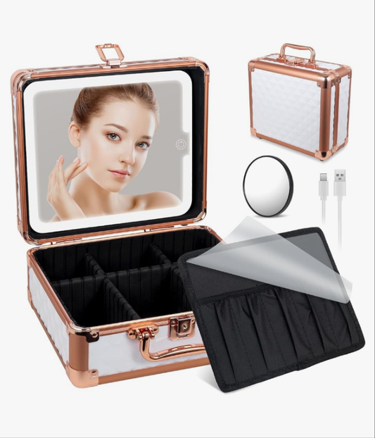 Travel Makeup Case With Light Up Mirror Portable Cosmetic Train Cases Organizer Makeup Box for Girls Makeup Artist, Makeup Tools, Hairstylist Travel Makeup Case