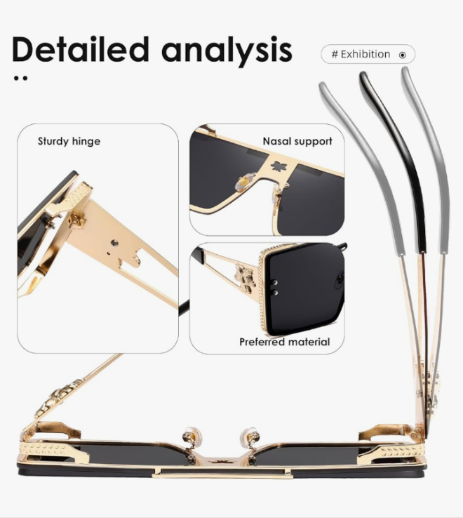 Sunglasses Womens Men Trendy Retro Sun Glasses Oversize Square Metal Frame K1470