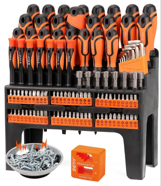 124-Piece Magnetic Screwdriver Set with Plastic Racking, Precision Screwdrivers, Magnetizer, Demagnetizer, Allen Keys, Nut Drivers, Ratchet Handles, Sockets & More - DIY Tools for Men, Tools Gift