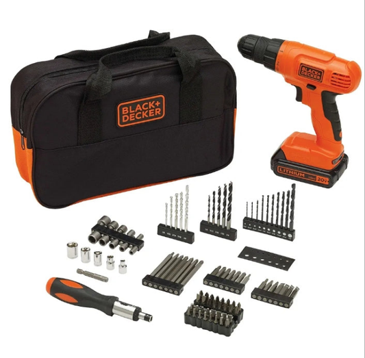 BLACK+DECKER 20V MAX* POWERCONNECT Cordless Drill Kit + 100 pc. Kit (BDC120VA100), Orange