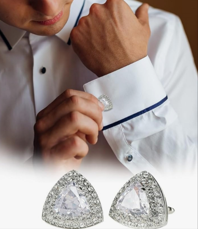 Triangular Crystal Diamond Set Cuff Links