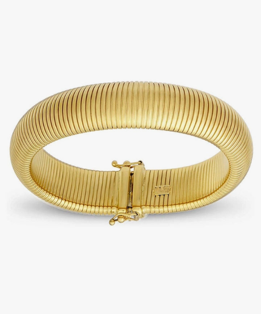 COCOMONEY Versatile 14k Yellow Gold Ribbed Bangle Bracelet