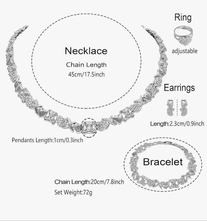 Gold plated Jewelry Sets for Women 18K Gold/Silver Filled Jewelry Necklace Set Wedding Bridal Fashion Jewelry Sets Women Accessories Bracelets Earrings and Rings Sweetheart Gifts