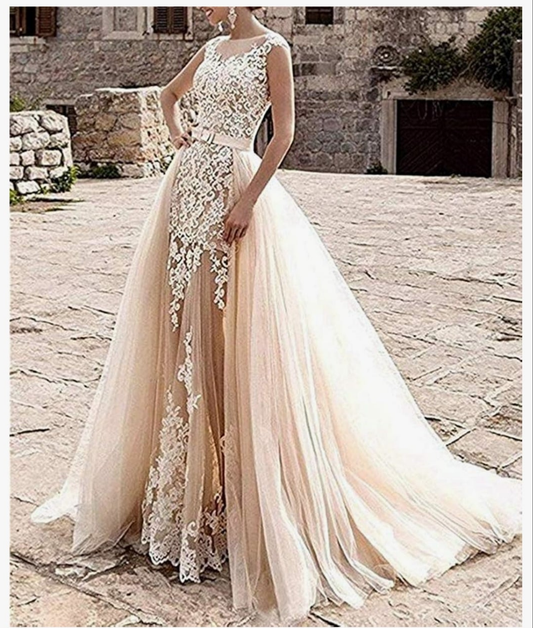 Bridal Lace Mermaid Wedding Dress Long with Train