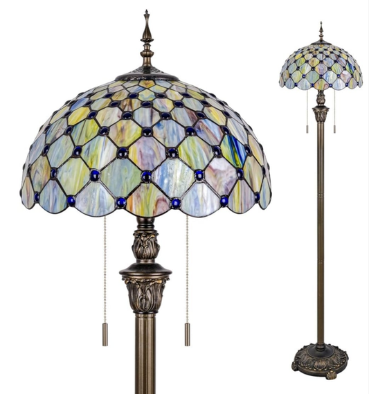 Tiffany Floor Lamp Stained Glass Pearls Beads Standing Reading Light 16x16x64 Inch Retro Inspired Pole Corner Lighting Art Decor for Bedroom Living Room Home Office