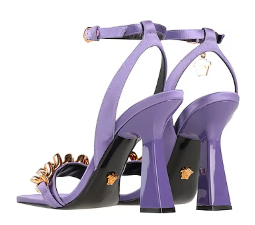 Versace Medusa 110mm Chain High Heeled Sandals
Deep Fuchsia Satin
