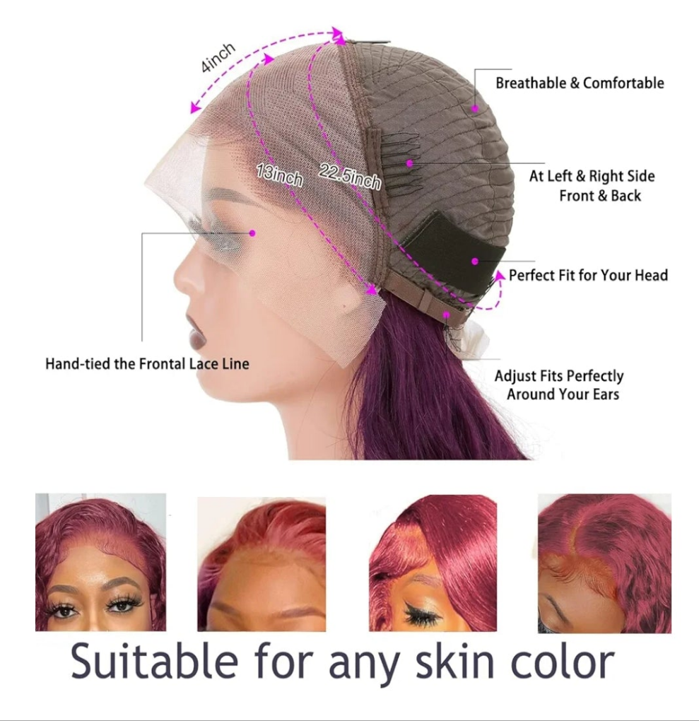Purple Ombre 13x4 HD Lace Front Wig Human Hair Body Wave 3 Tone Pink to Purple Glueless Wigs Dark Pink Root Rainbow Colored Lace Frontal Wig 180% Density 22 Inch