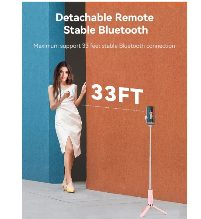 Extendable and Portable Phone Tripod Selfie Stick with Bluetooth Remote for iP 14 13 12 11 Pro Max  Android Smartphone and More, Pink