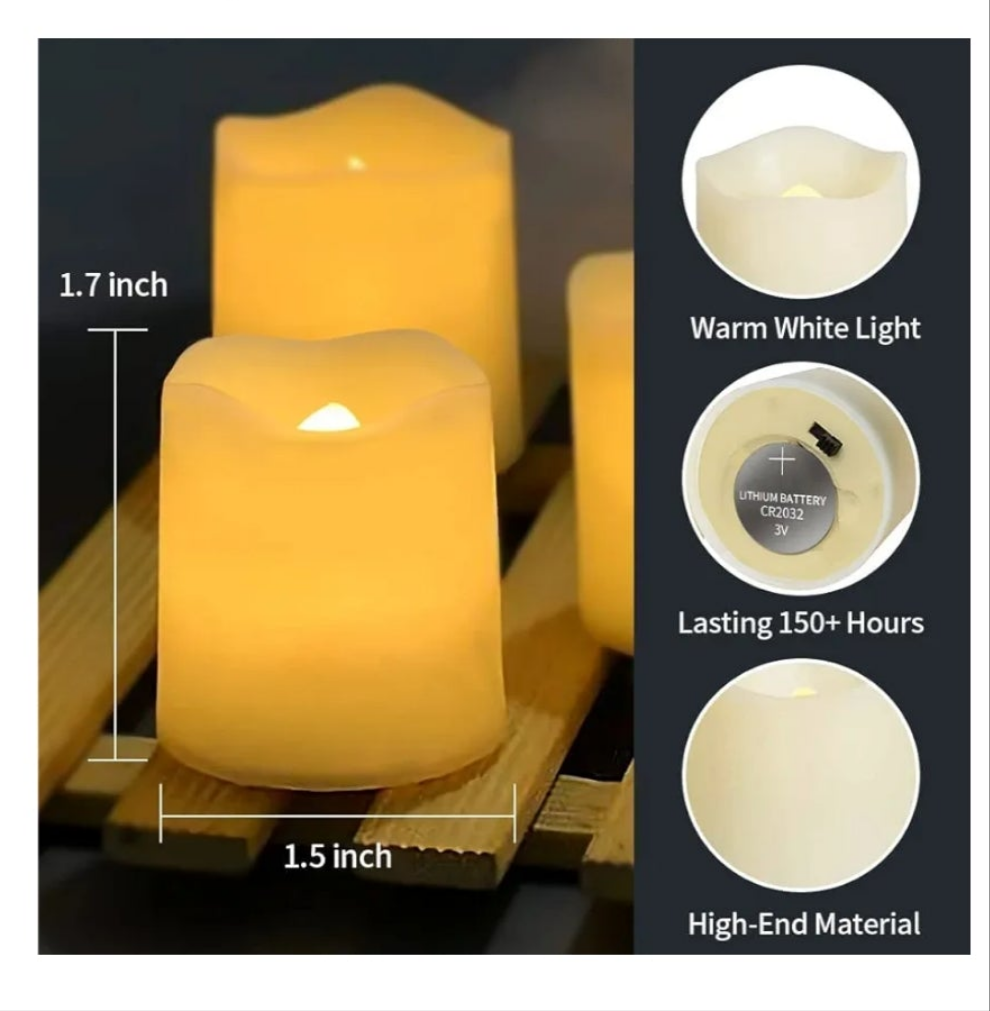 Flameless Votive Candles,Flameless Flickering Electric Fake Candle, 200+Hour Battery Operated LED Tea Lights in Warm White for Wedding, Table, Halloween,Christmas Decorations 1.5"X1.7"