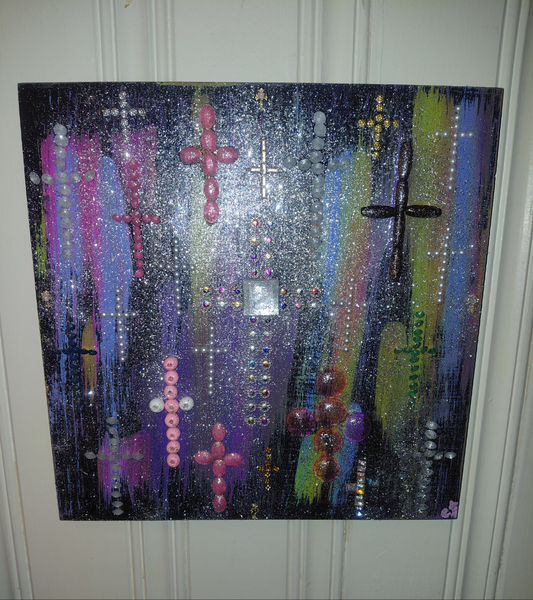 COCOMONEY ART CROSS SHINE PAINTING 1 OF 1 CUSTOM PAINTING 12×12 inches