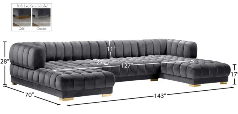 3 - Piece Velvet Sectional 2 colors to choose from