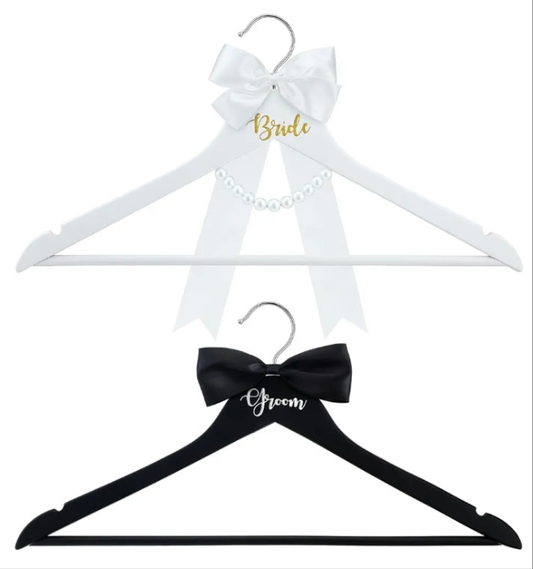2 Pack Bride Hanger Groom Hanger Wedding Hangers with Ribbon Bow for Wedding Dress Suit Wedding Gift