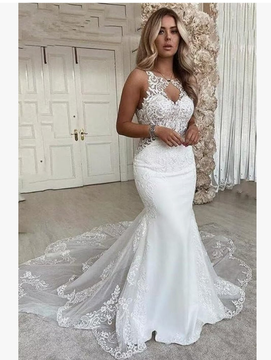 Mermaid Wedding Dress for Bride Women's Lace Applique s Vintage V Neck Wedding Dresses Ball Gowns