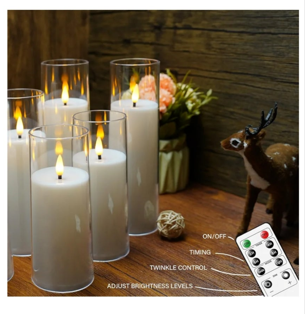 Flickering Flameless Candles, Battery Operated Acrylic LED Pillar Candles with Remote Control and Timer, Set of 9