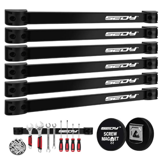 Magnetic Tool Holder Storage Organizer: 7-Piece Garage Wall Mount Rack Organization Strip Power Magnet Organizers Mounted Workbench Board Slatwall Van Hanger