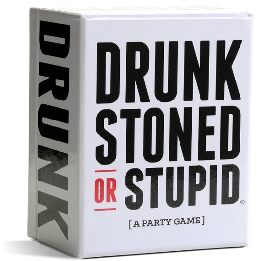 DRUNK STONED OR STUPID game includes 250 cards to decide who in the group is most likely to... "#1 Wake up with half a burrito in bed", "#27 Have 20-minute conversation with Siri" and "#147 Shame people for going to bed".