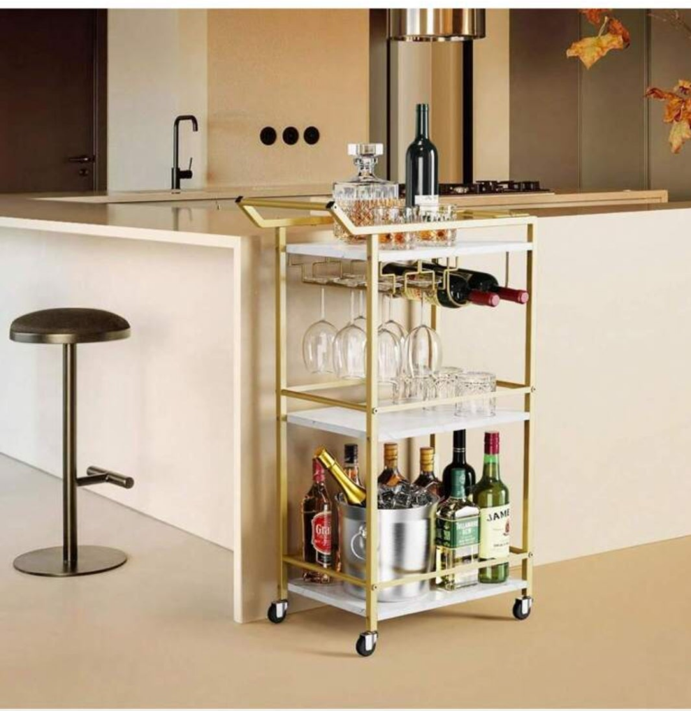 3 Tier Bar Cart, Mini Liquor Utility Cart For Wine Beverage Dinner Party, Rolling Wine Coffee Drink Serving Cart With Lockable Wheels For Home Kitchen Bars 1 cart