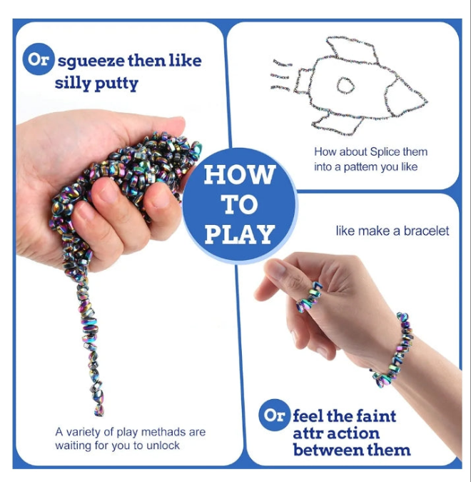 Fidget Toys for Anxiety】Each set of fidget toys has over 550 ferrite stones in a metal tin. You can gab the right account according to your hands, mash ‘em, mold ‘em, stack ‘em, Or make various shapes. When the rock slides from your fingers, feel its temp