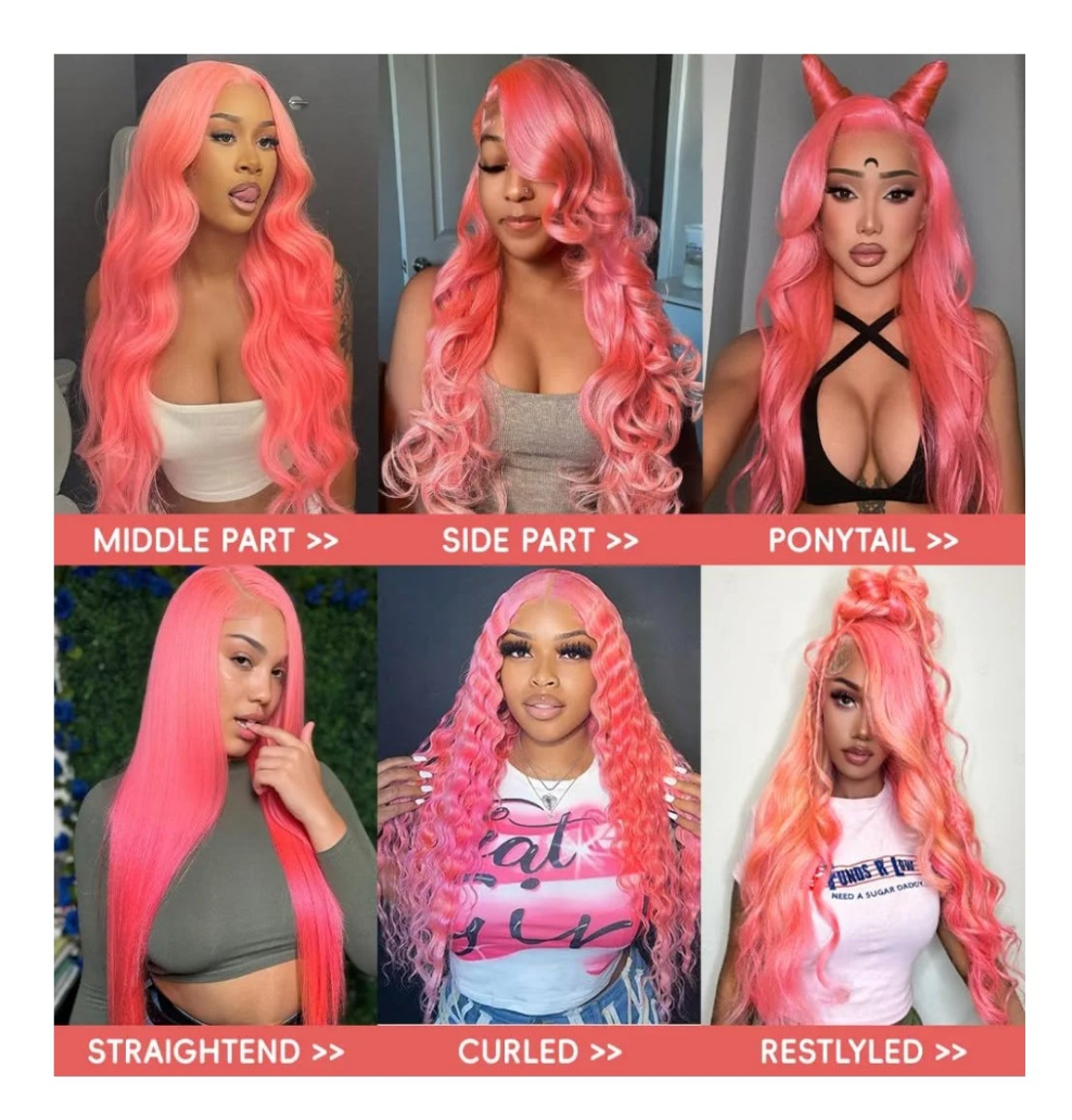 Pink Lace Front Wigs Human Hair 13x4 HD Body Wave Lace Front Wigs Human Hair Pre Plucked Frontal Wig 200% Density Colored Pink Human Hair Wig Glueless Wigs 24 Inch