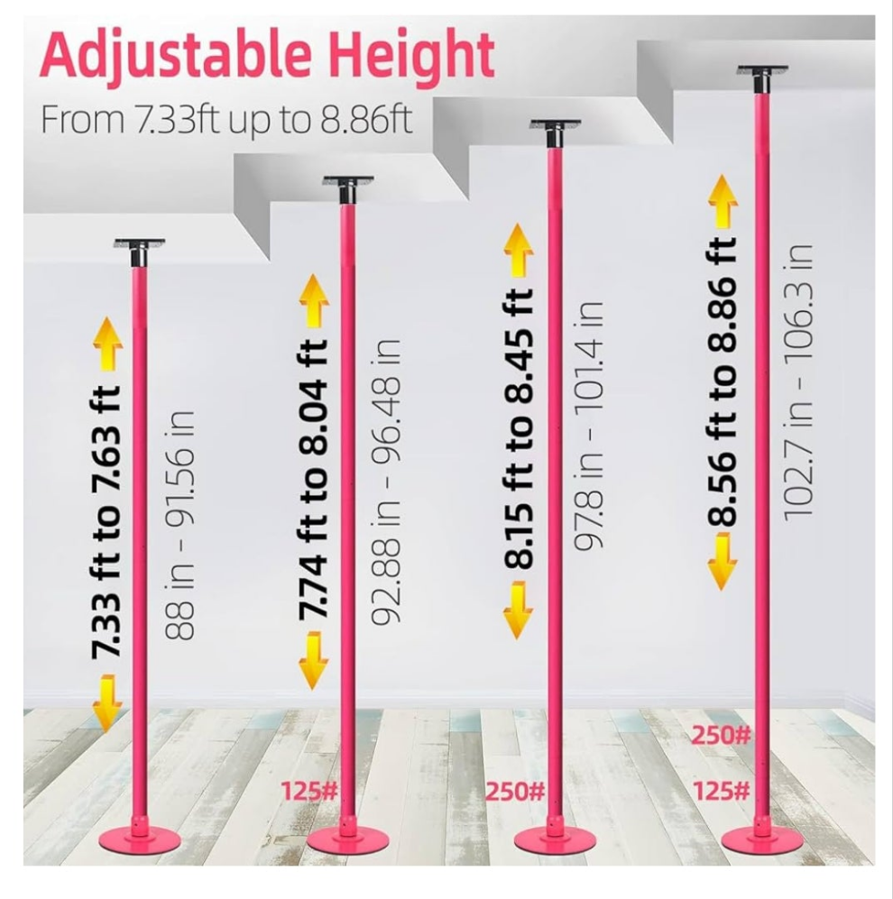 Stripper Pole Permanent Fixed Dance Pole Kit, Professional 45mm Spinning & Static Dancing Pole Heavy-Duty Steel Pole Dance for Home, Adjustable Height Excellent for Home Exercise Studio Club Gym