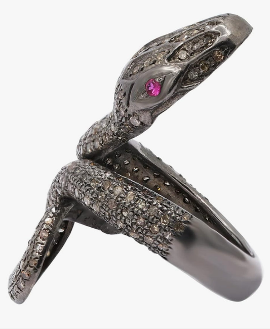 Genuine Black Diamond Snake Ring in 925 Sterling Silver Bridesmaid Ring Animal Gemstone Birthstone Jewelry For Her Dainty Snake Rings Christmas Jewelry