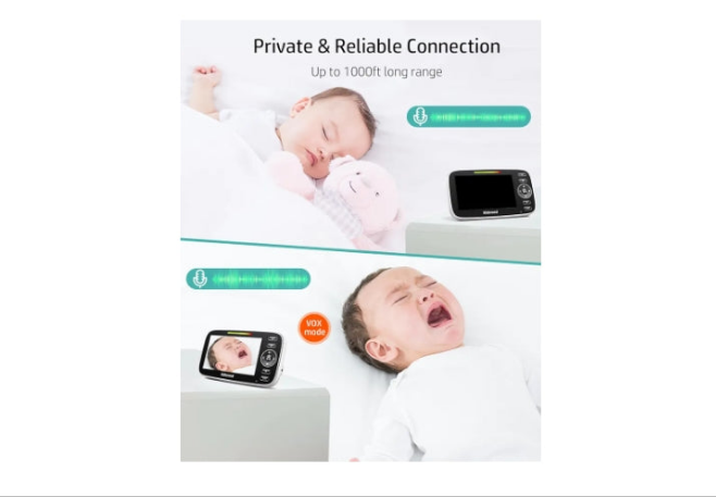 Baby Monitor, 4.3" Split Screen, 20 Hours Battery Life Baby Monitor with Camera and Audio|Remote PTZ, Two-Way Audio, Zoom, Night Vision, Lullabies, 960ft Long Range (Open Space)