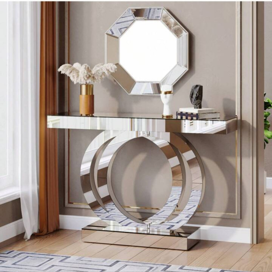 Mirrored Console Table, 43.3-Inch Modern Entryway Table Glass Sofa Table With Mirror Finish For Living Room, Entrance, Hallway, Foyer. Material mdf