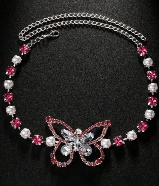 1 Pc Fashionable Silver Tone Pearl & Crystal Butterfly Leg Chain Ankle Bracelet Jewelry For Women