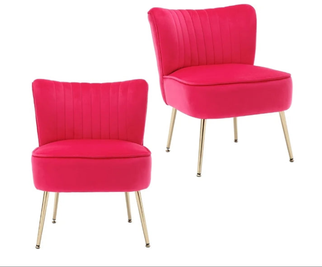 Velvet Upholstered Accent Chairs Set of 2, with Golden Legs, beautiful