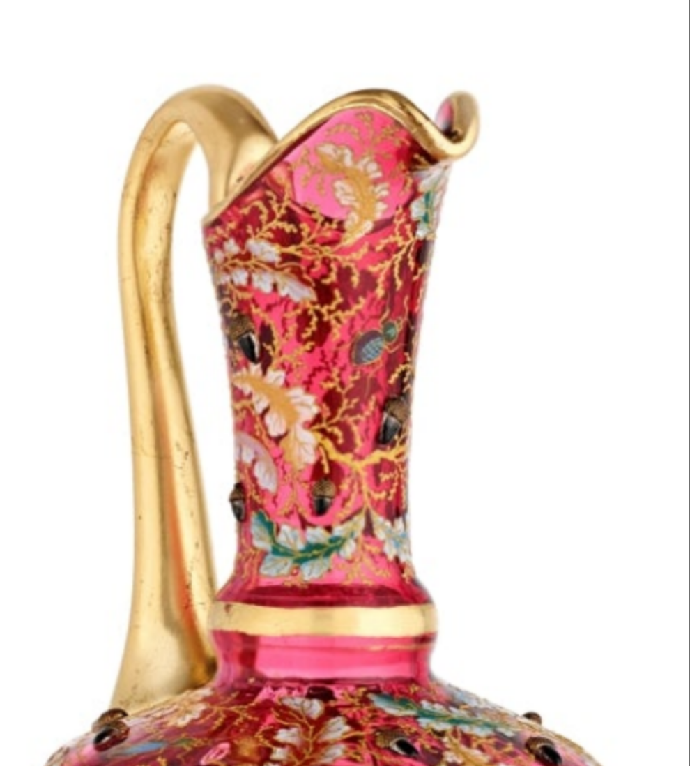 Fabulous Moser Ruby Glass and Enamel Bird Ewer
