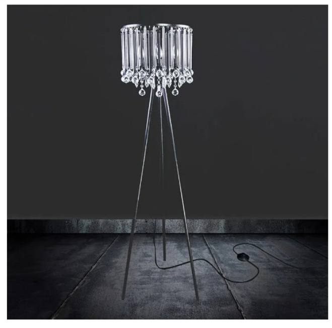 Unique Romance Crystal Tripod Floor Lamp Black Suitable for Bedroom,Living Room,Coffee Shop,4 Lights