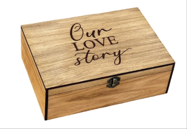 Memory Keepsake Wooden Love Box - Wedding, Engagement, Anniversary Couple Gift for Him, Her, Boyfriend, Girlfriend, Sister, Brother (Small, Oak or Walnut