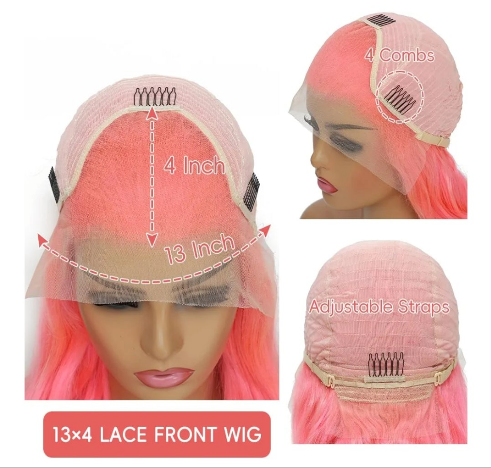 Pink Lace Front Wigs Human Hair 13x4 HD Body Wave Lace Front Wigs Human Hair Pre Plucked Frontal Wig 200% Density Colored Pink Human Hair Wig Glueless Wigs 24 Inch