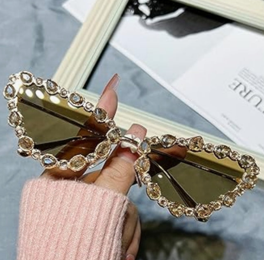 Full Crystal Shiny Cat Eye Sunglasses For Women Vintage Fashion Luxury Rhinestone Sun Glasses Female Elegant