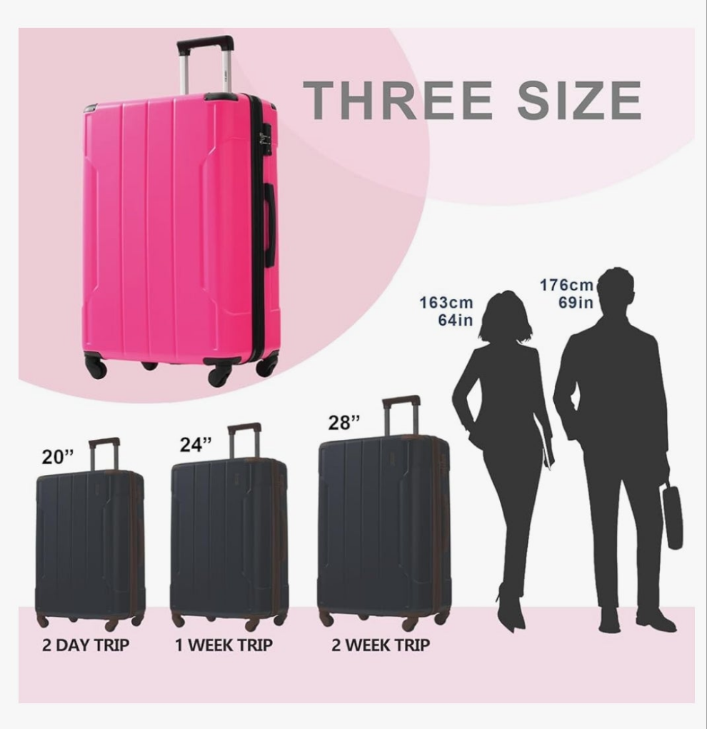 3 Suitcases With Wheels Hardside Luggage Sets 3 Piece, Expandable And Lightweight, Travel Suitcases For Woman And Man