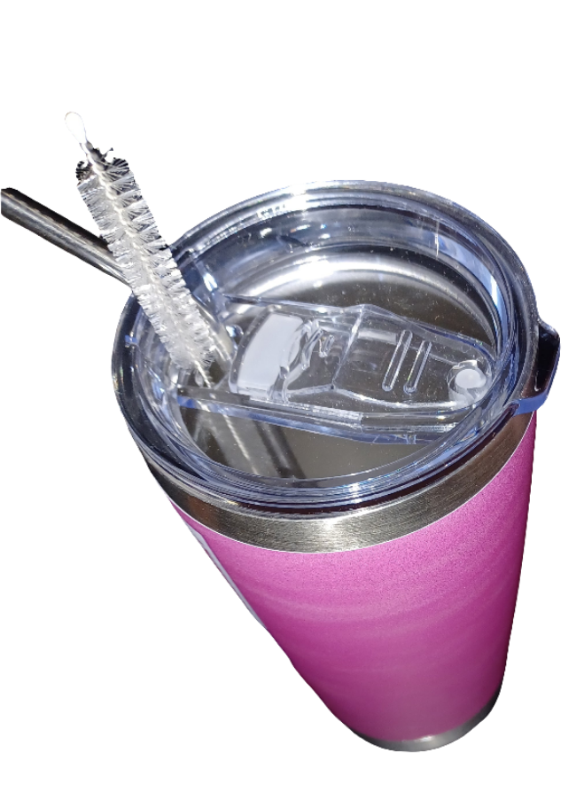 COCOMONEY 20oz pink tumbler for cold or hot drinks music play design with metal straw and straw cleaner