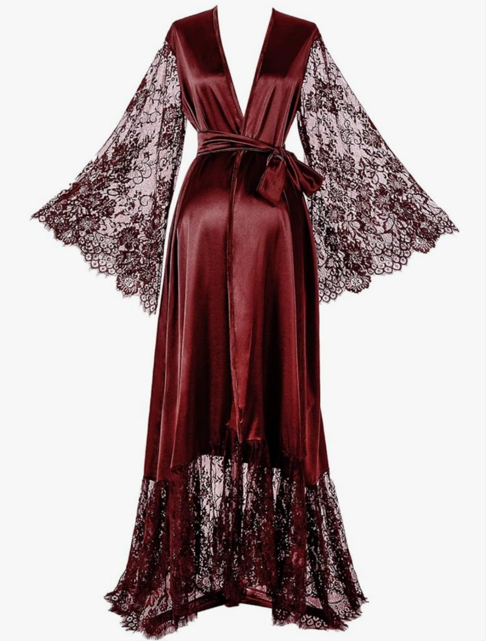Satin Robe Long Bridesmaid Wedding Bath Robe with belt Robe for Maternity Photoshoot Cocomoney