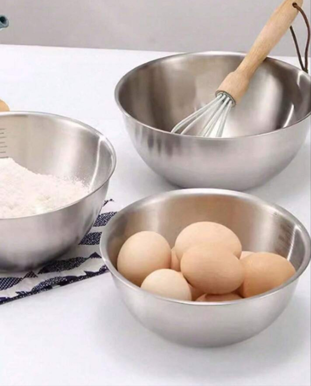 3pcs/1pc Stainless Steel Salad Mixing Bowl With Scale, Baking & Egg Beating Bowl, Vegetable Washing Basin Set